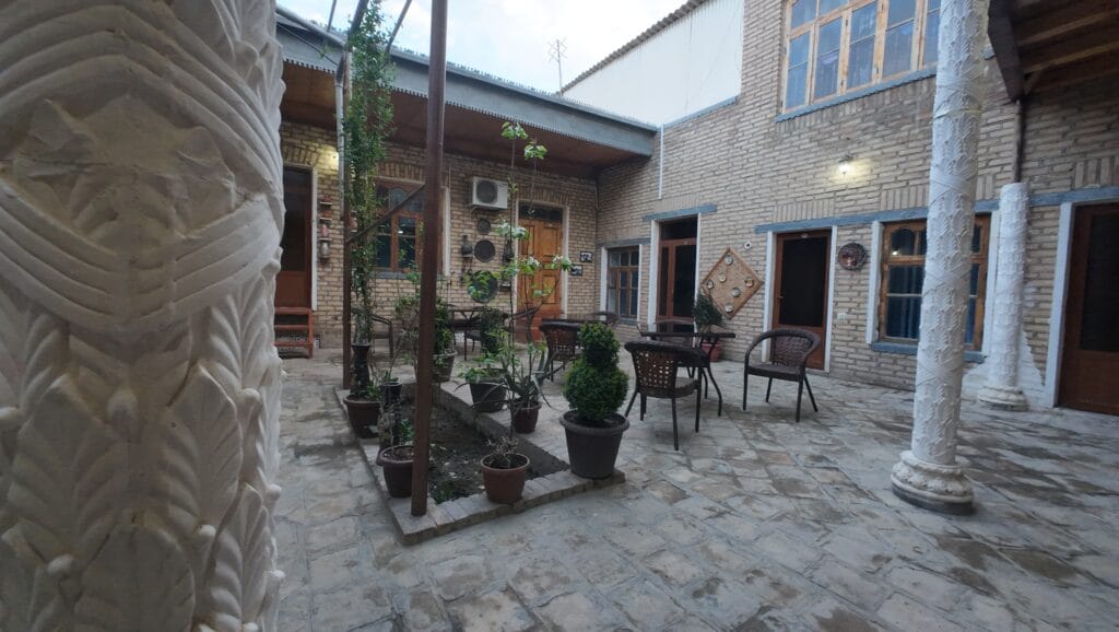 Quiet courtyard inside a guesthouse in Bukhara Old City